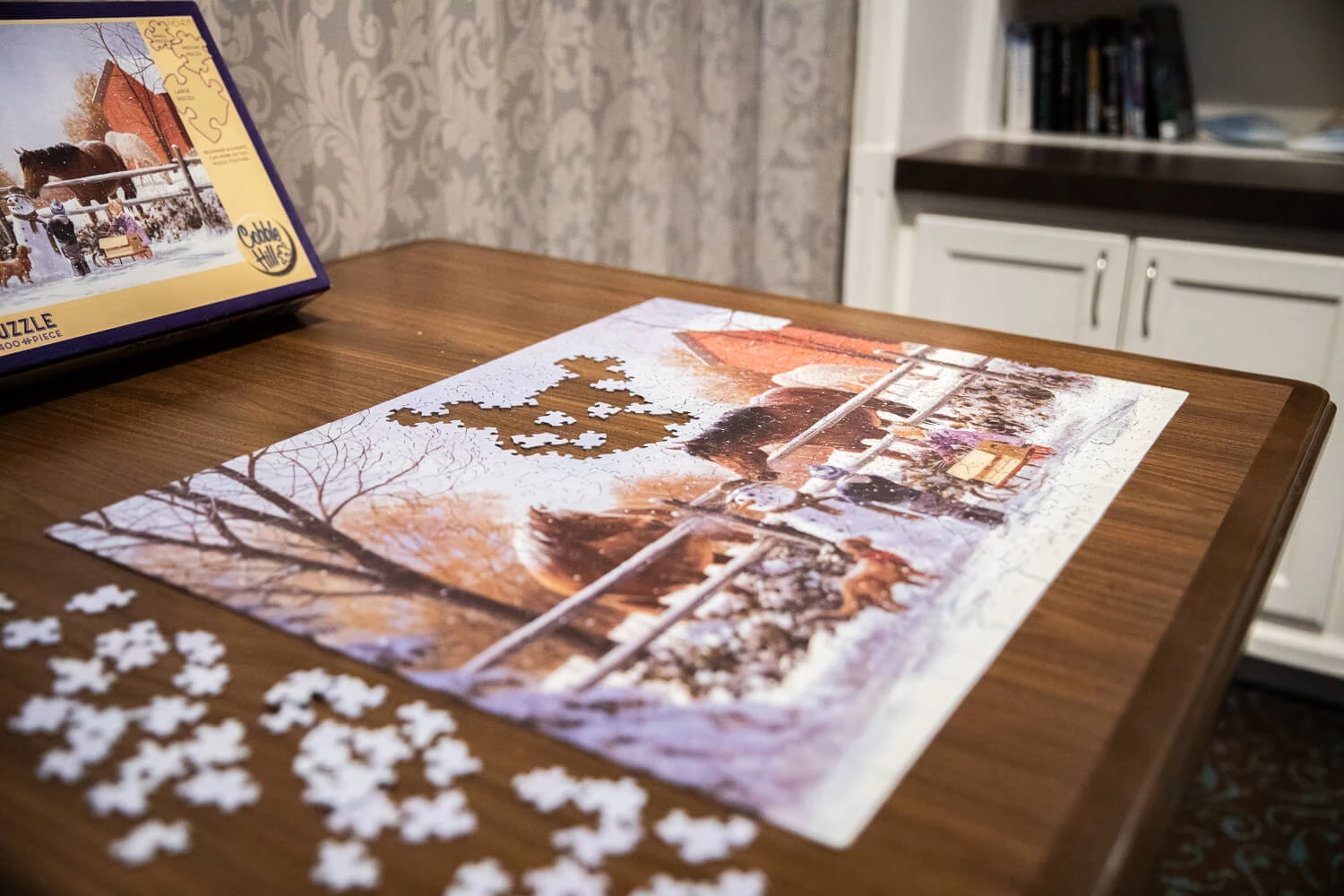 unfinished puzzle on table